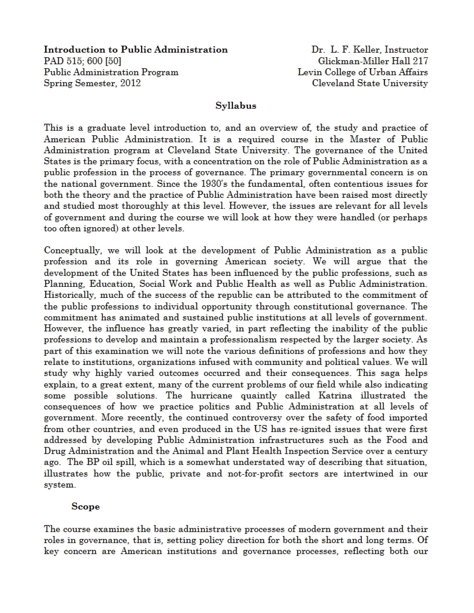 Introduction to Public Admin Syllabus