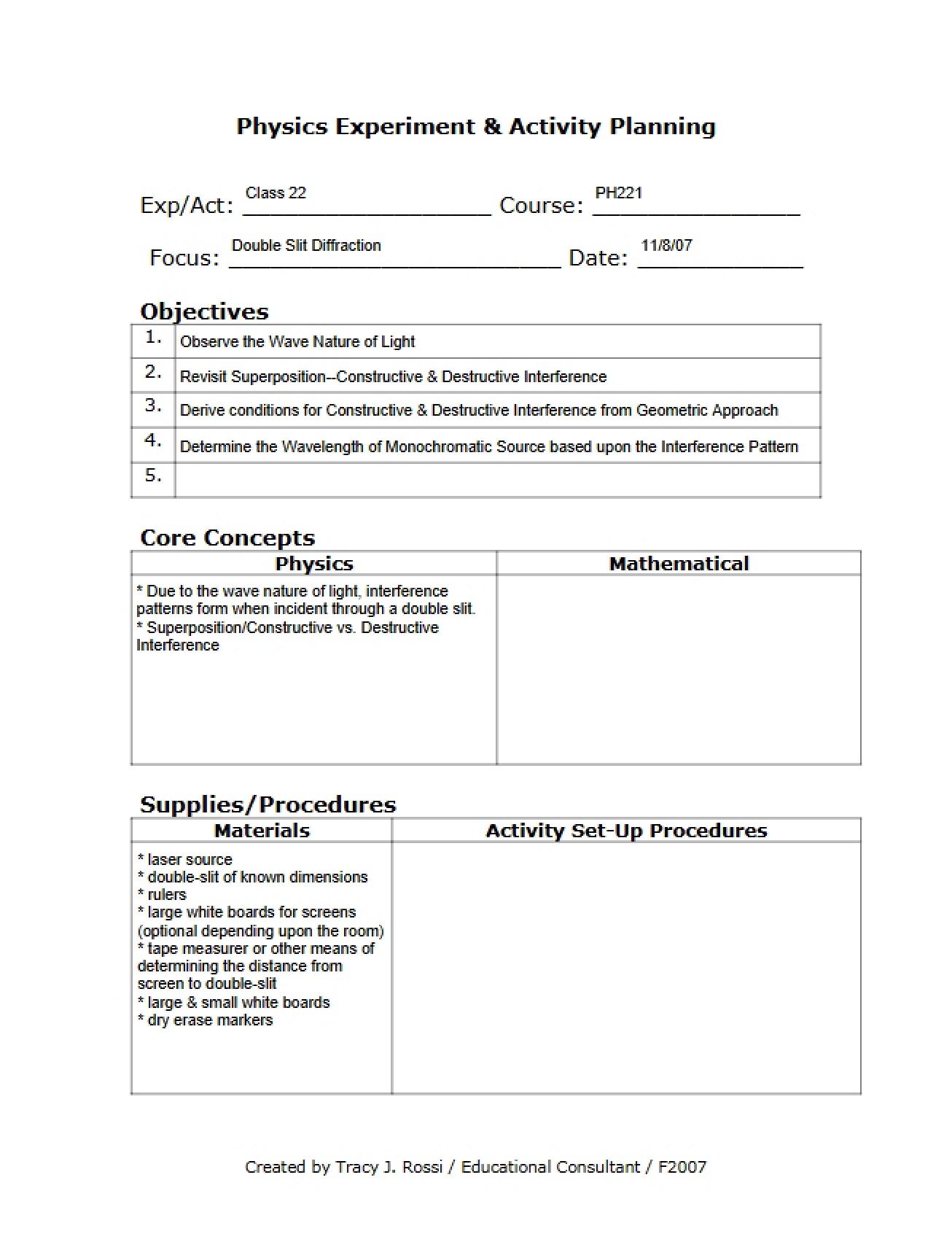 PH221 Class 22 Double-Slit Diffraction Activity Plan