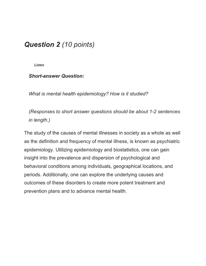 Mental Health Epidemiology and Its Study