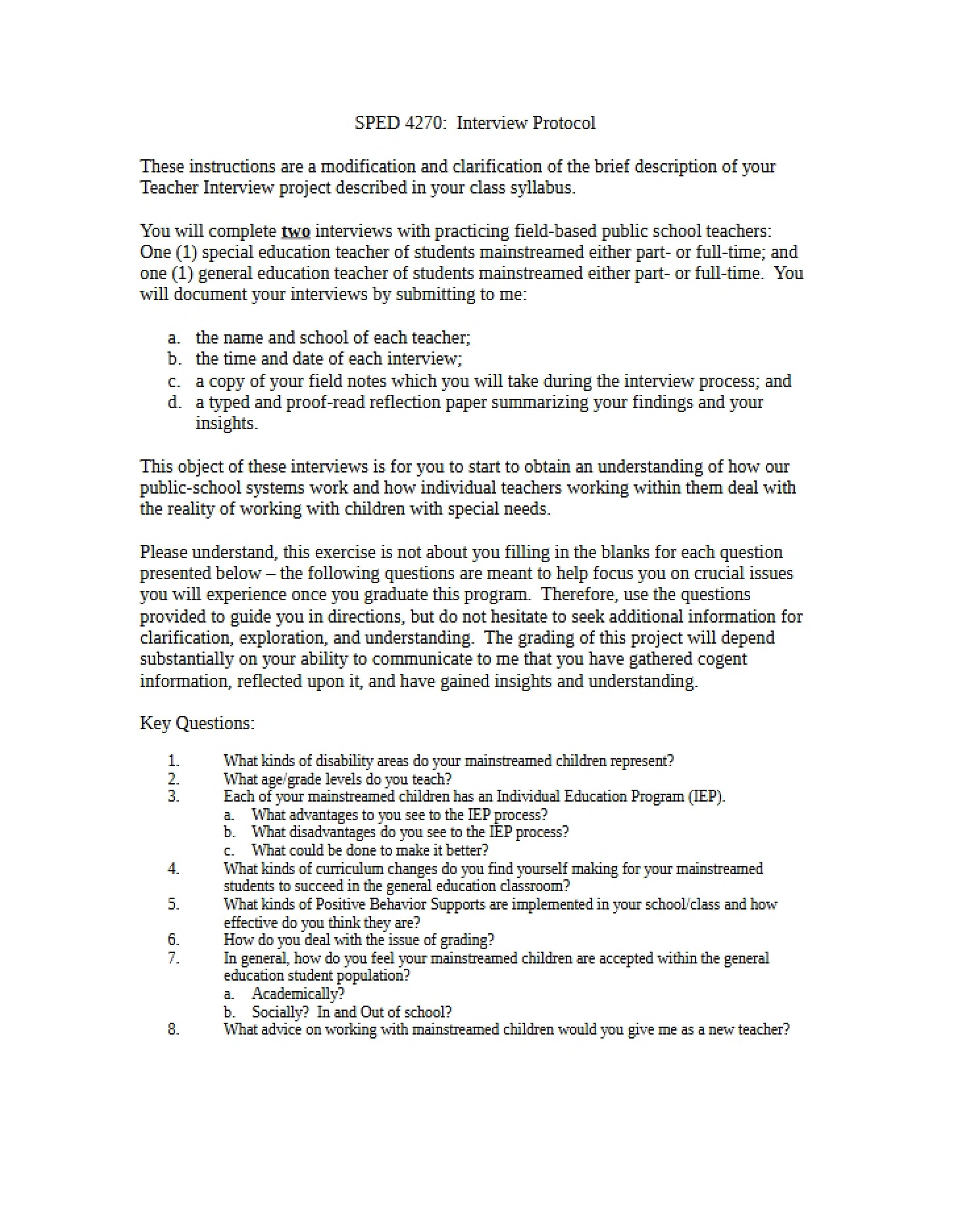 Protocol for Interview