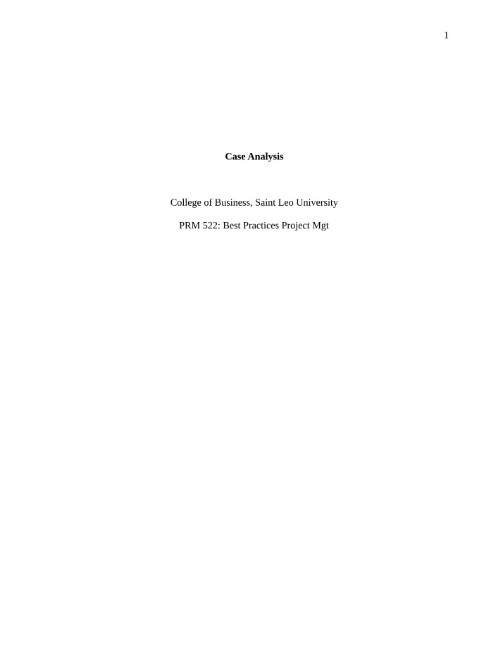 PRM 522 Case Analysis Assignment