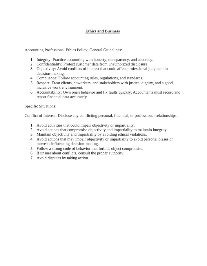 Business and Ethics Guidelines for Accountants
