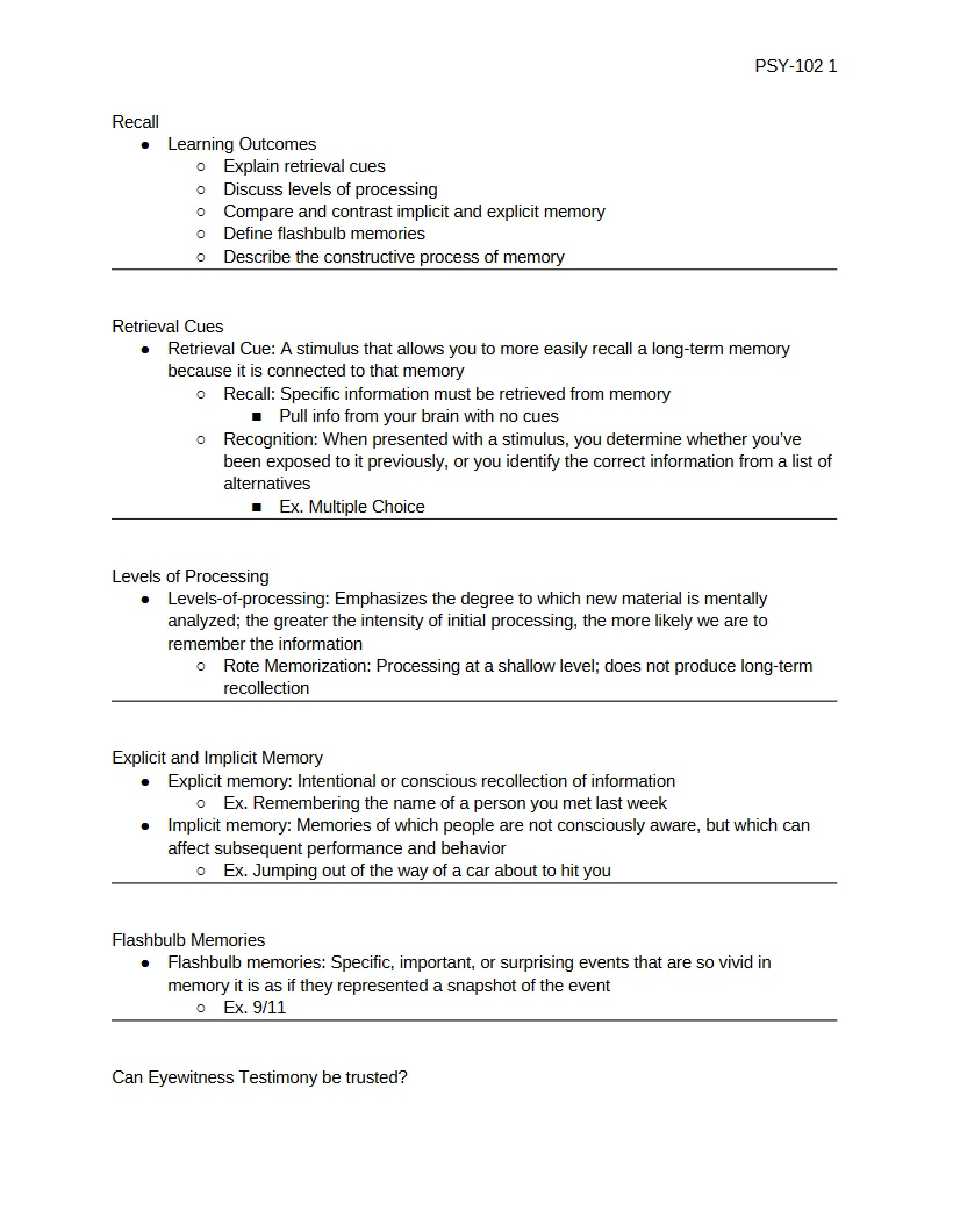 Cues for Retrieval