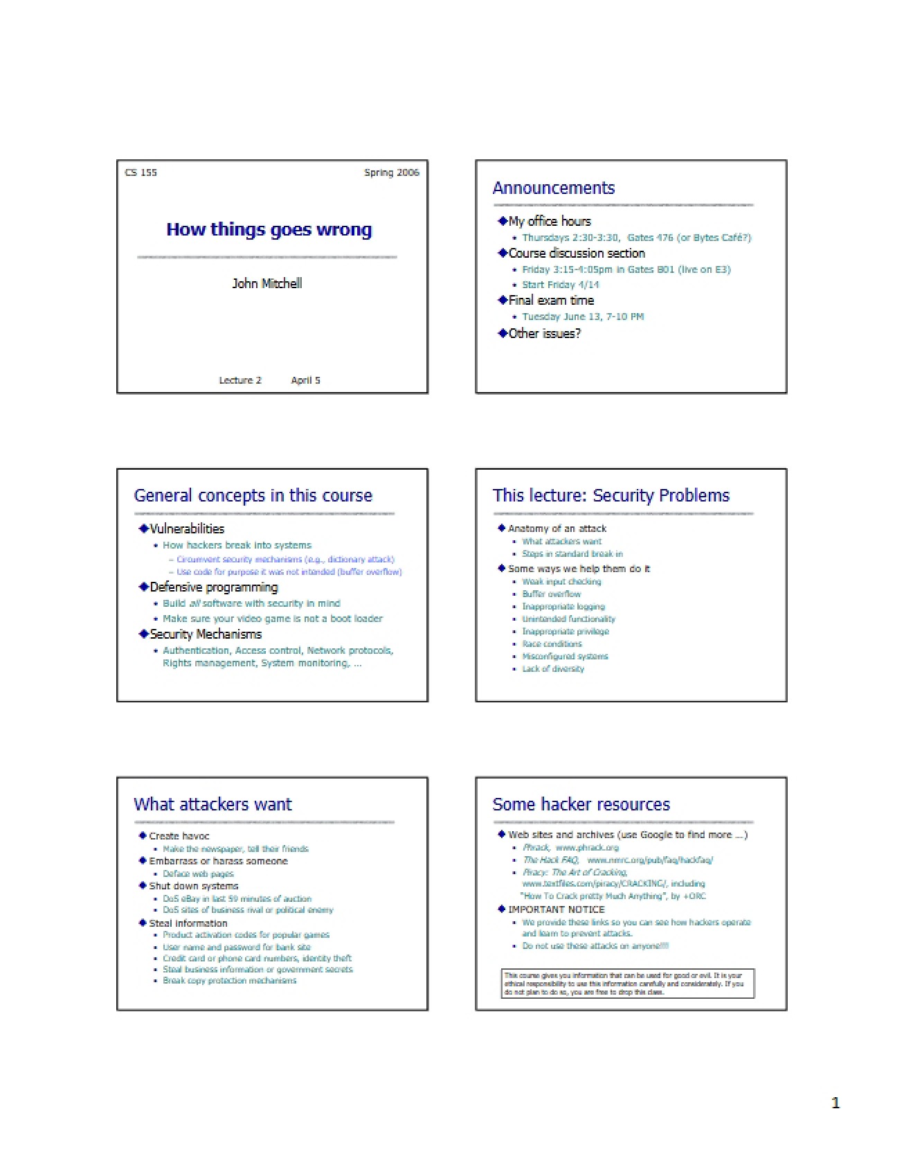 Computer and Network Security Lecture Notes (Set 2)