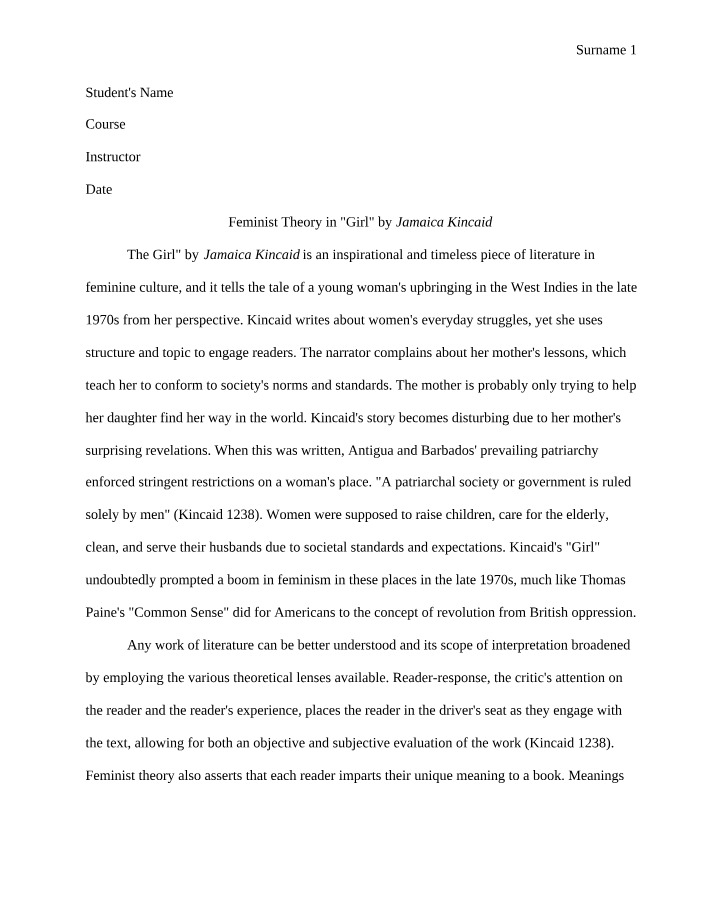 Feminist Theory in Jamaica Kincaid's 'Girl'