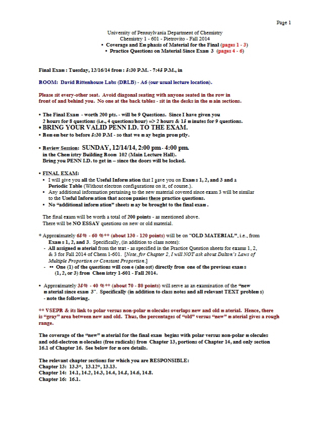 Practice Problems for Final Examination