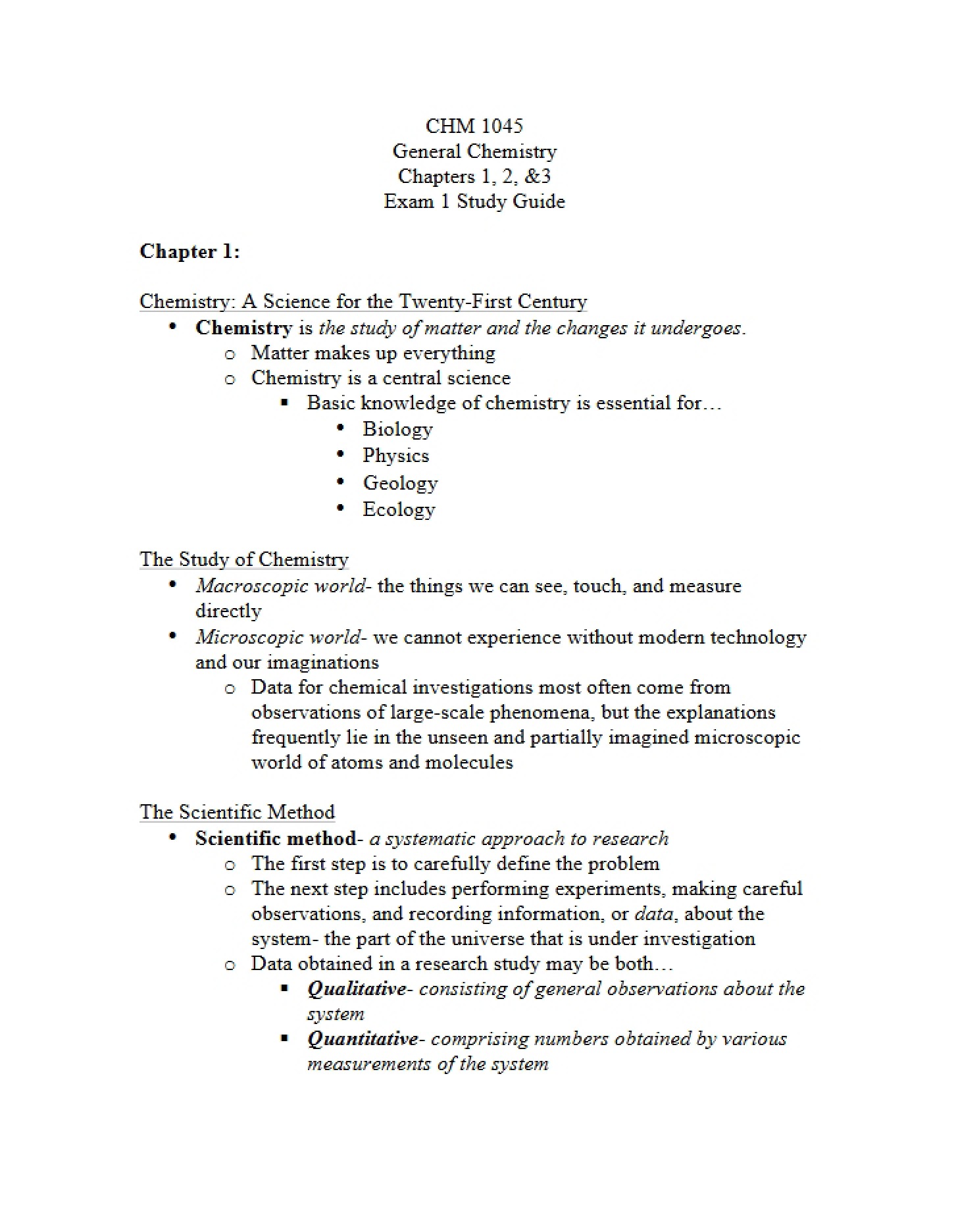 Study Guide for First Exam