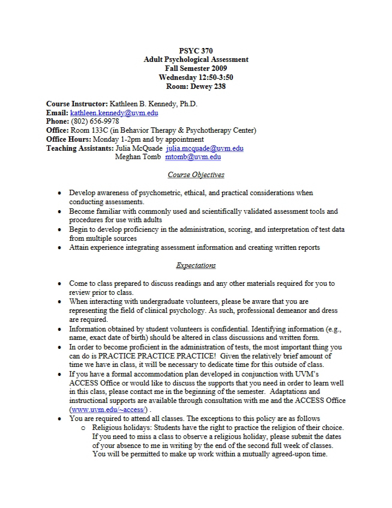 Adult Assessment Course Plan