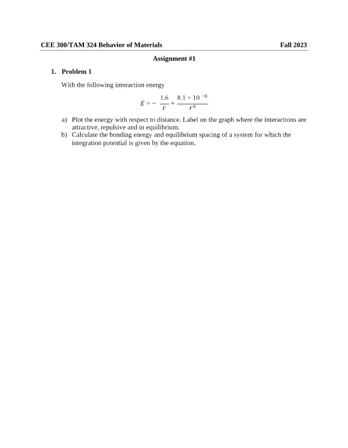 Behavior of Materials - Plotting Energy and Calculating Bonding