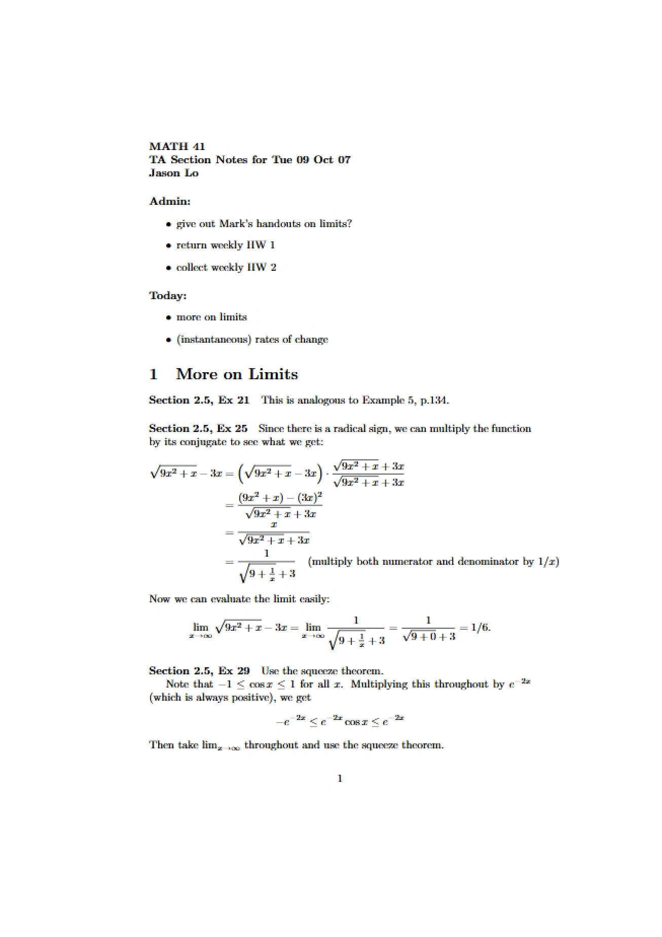 Study Notes for Introductory Calculus