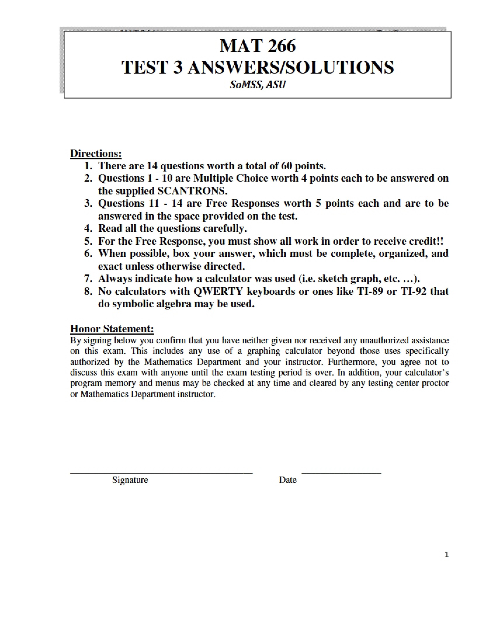 Calculus for Engineers II Exam 3