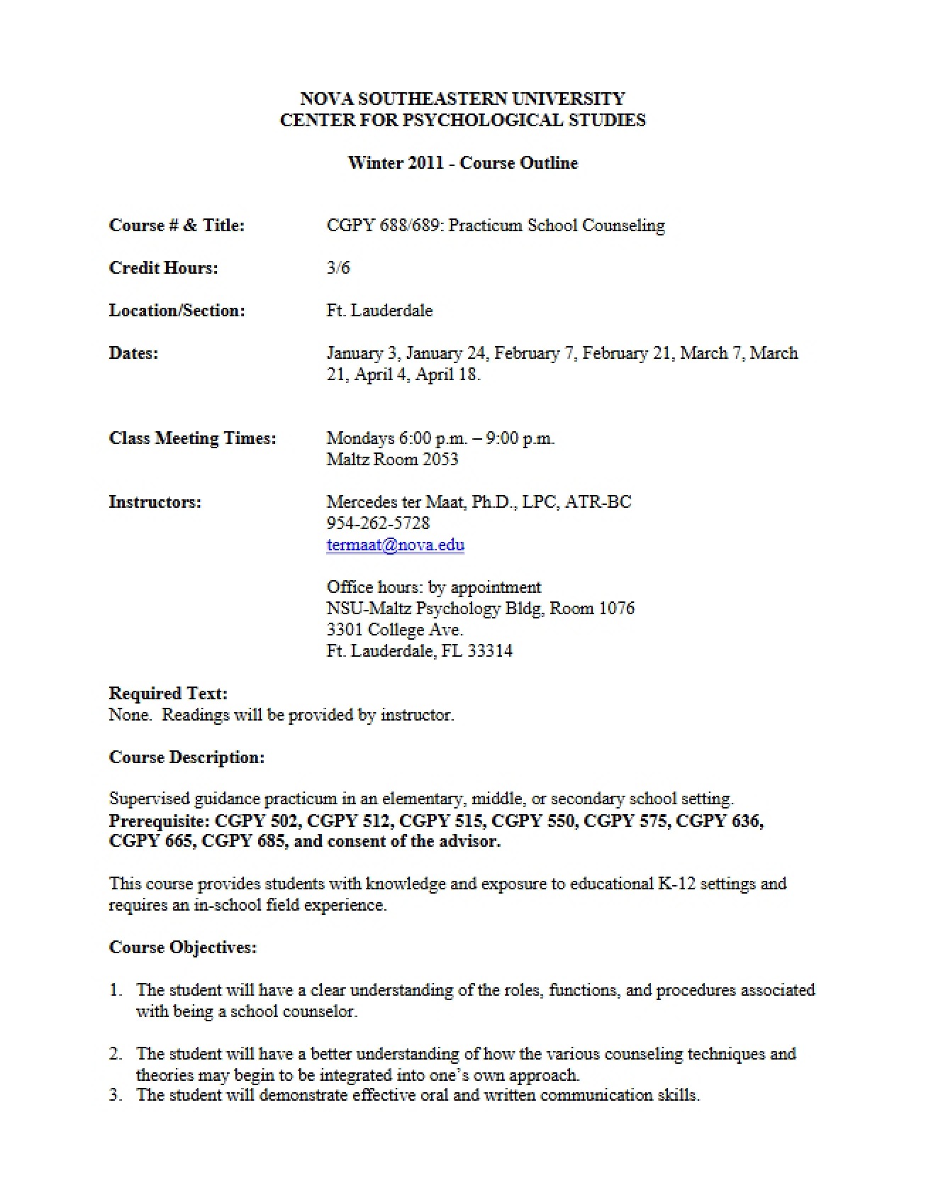 Guidance Practicum Course Plan
