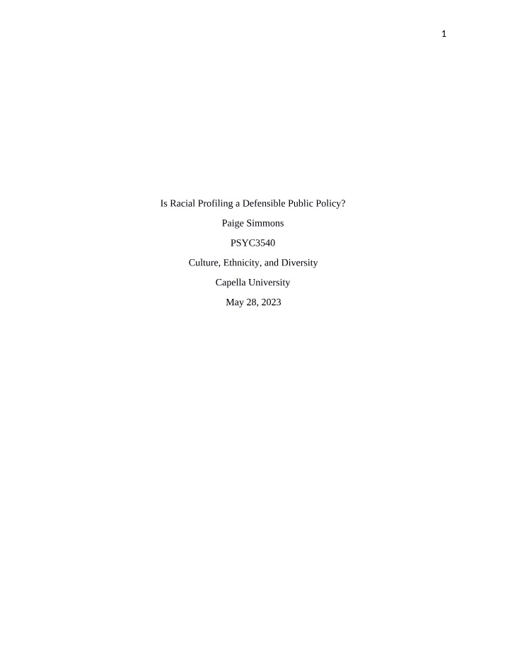 Essay - Is Racial Profiling a Defensible Public Policy