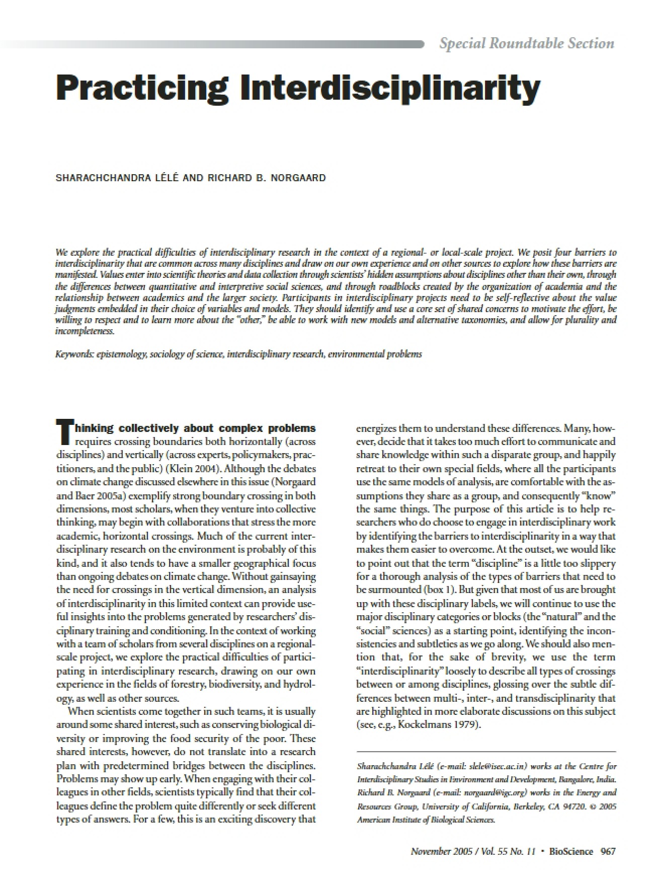 Practicing Interdisciplinarity