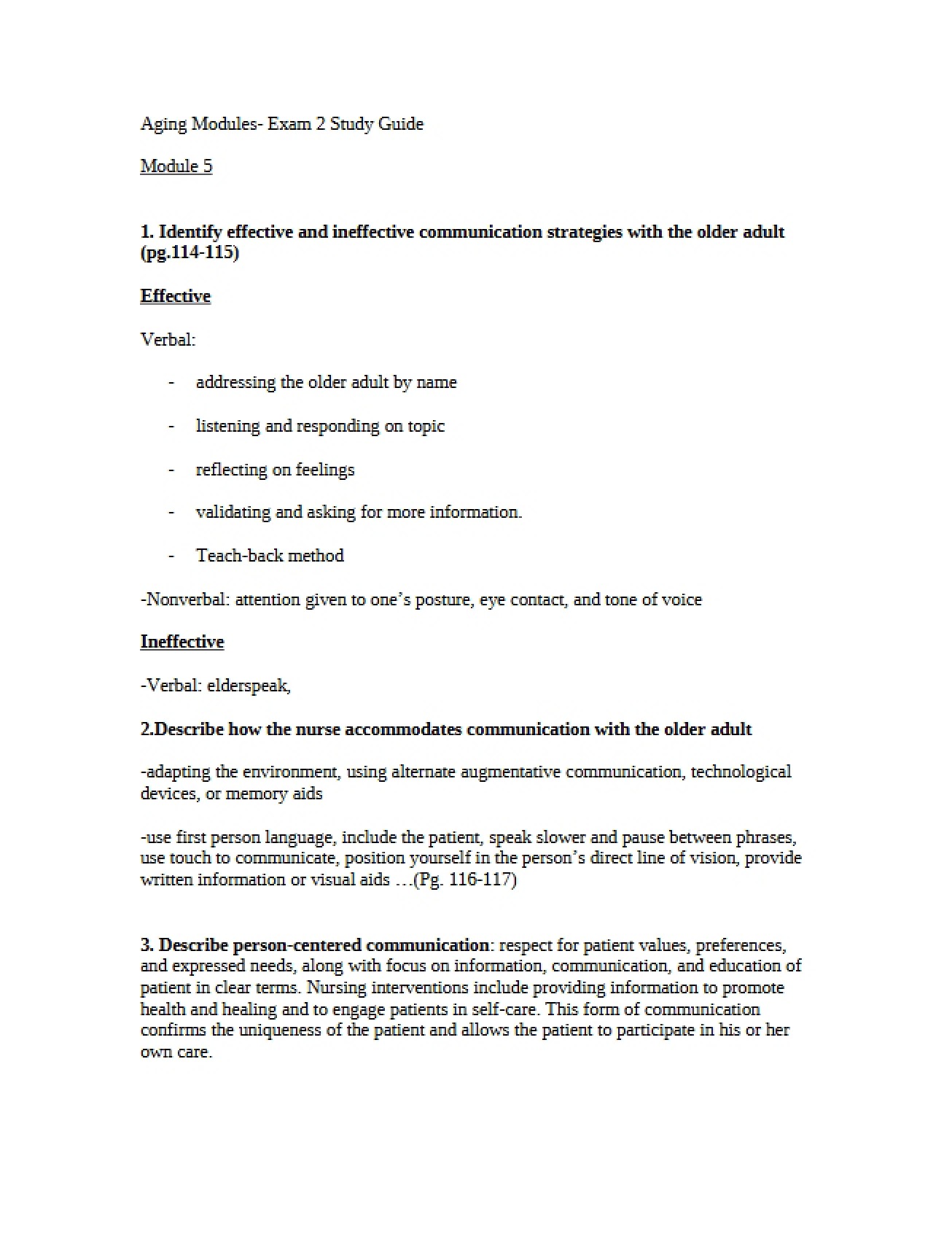 Exam Two Guide Aging Modules