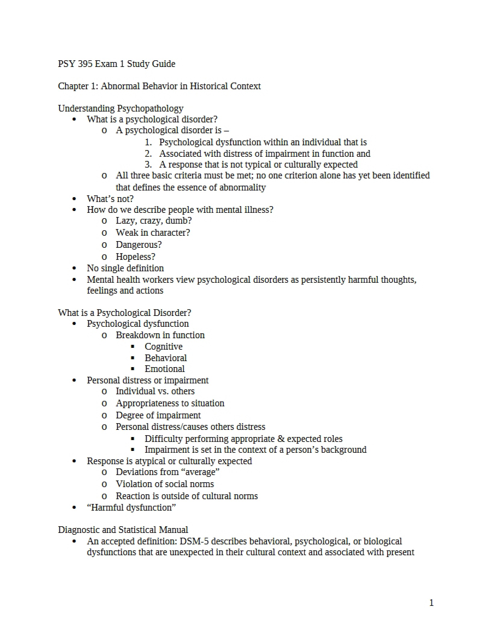 Study Guide for PSY 395 Exam 1