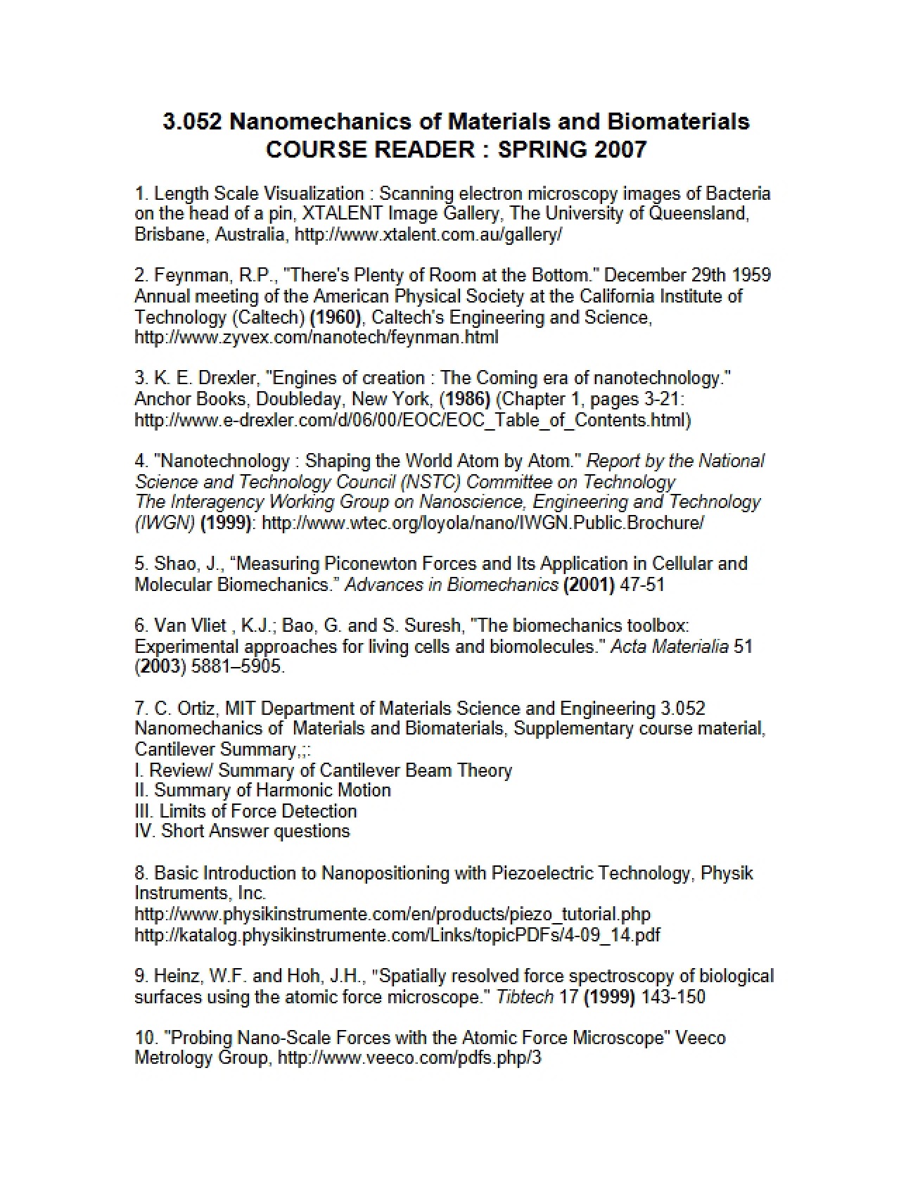 Reader for Course