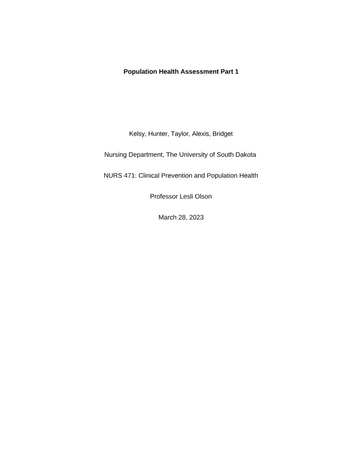 Part 1 - Population Health Assessment