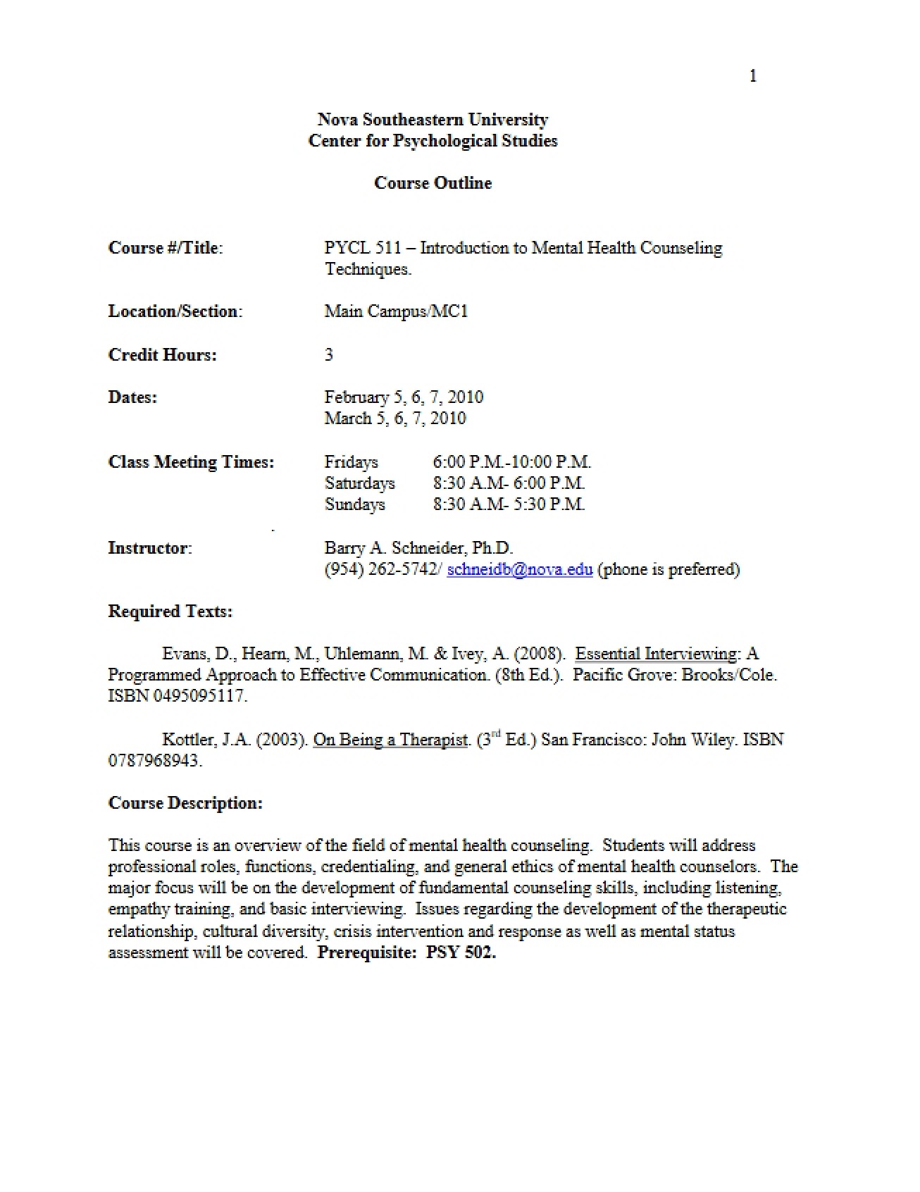 PYCL 0511 Course Plan