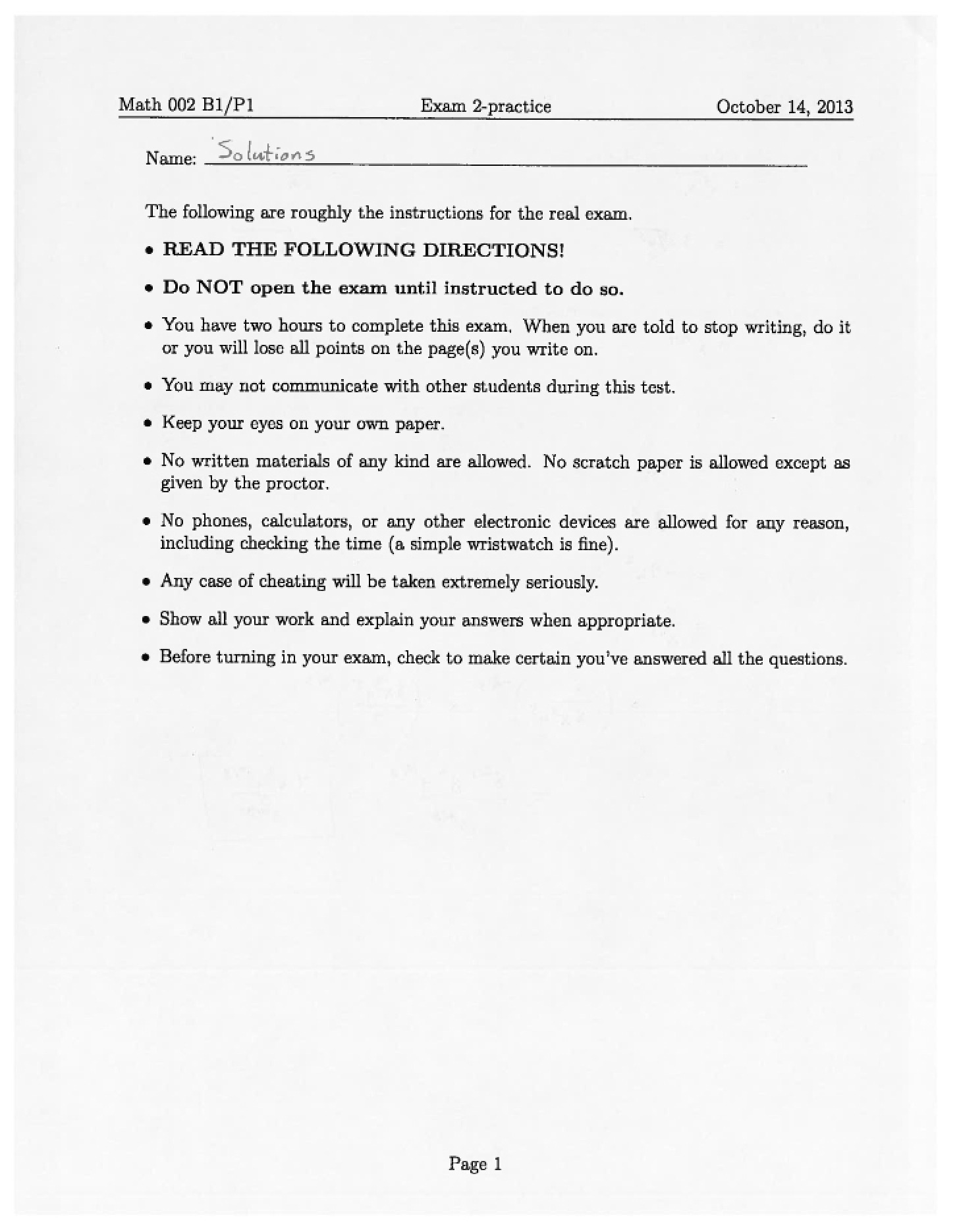 Solutions Exam 2 Practice