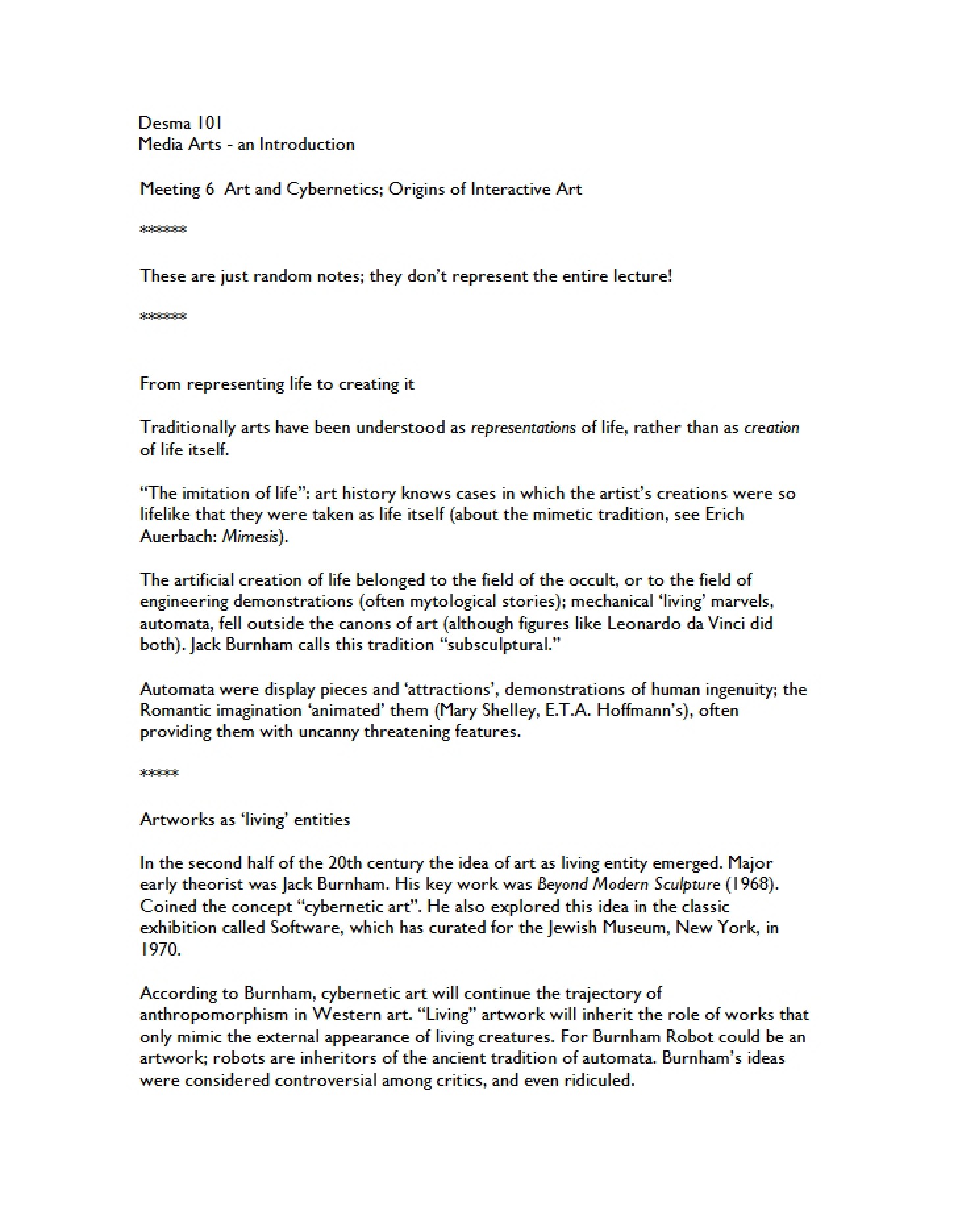Meeting 6 Notes (2007 Desma 101)