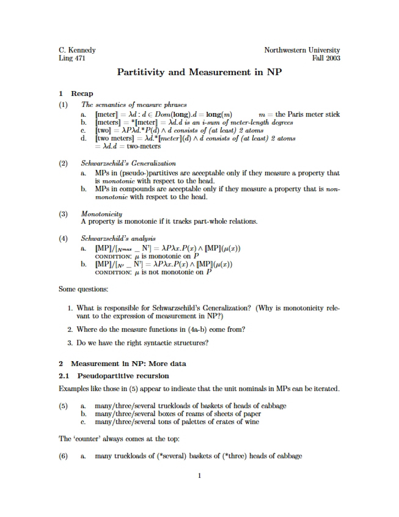 Recap of Partitivity and Measurement
