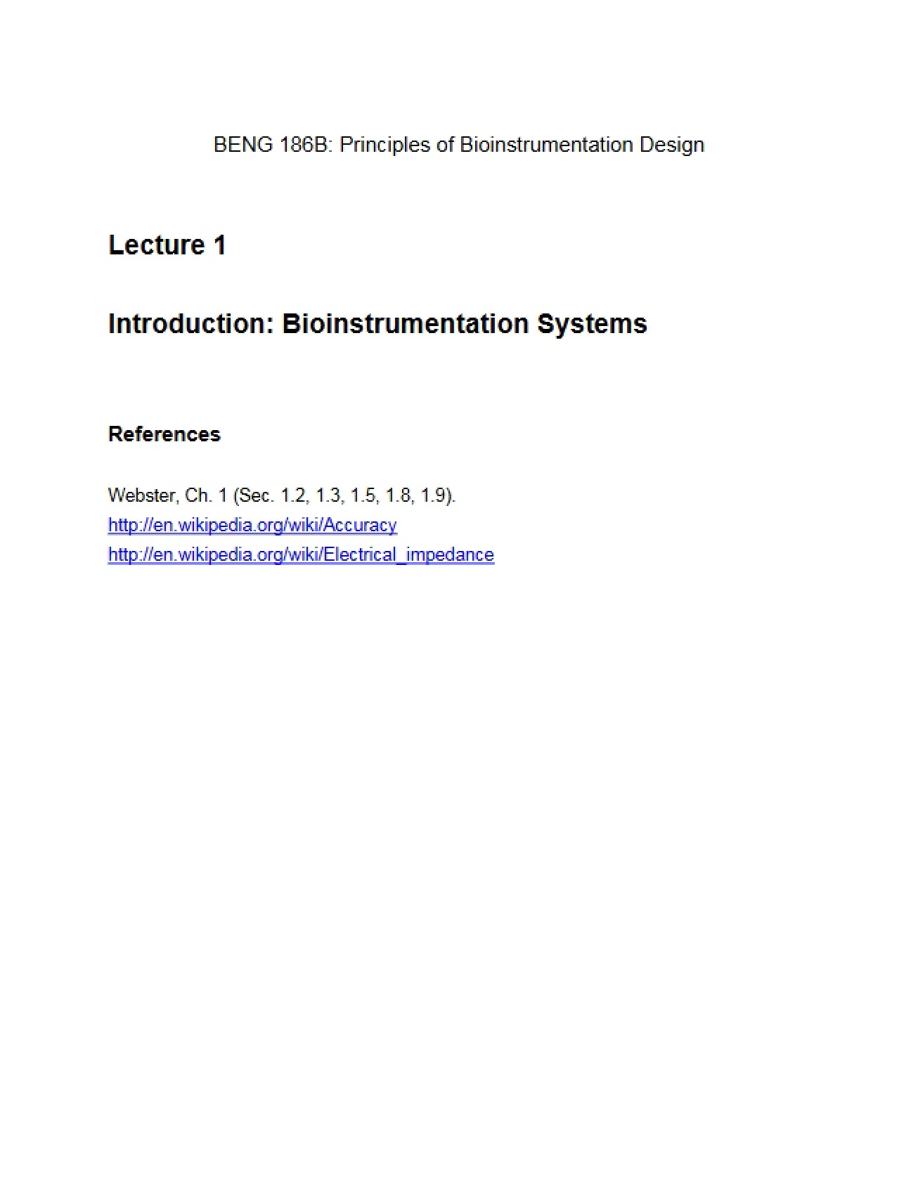 Bioinstrumentation Systems Introduction