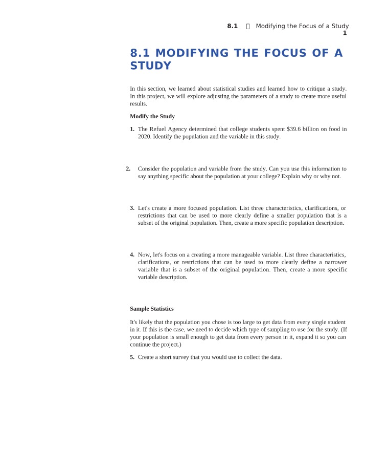 Study Project Exercises - Modifying the Focus