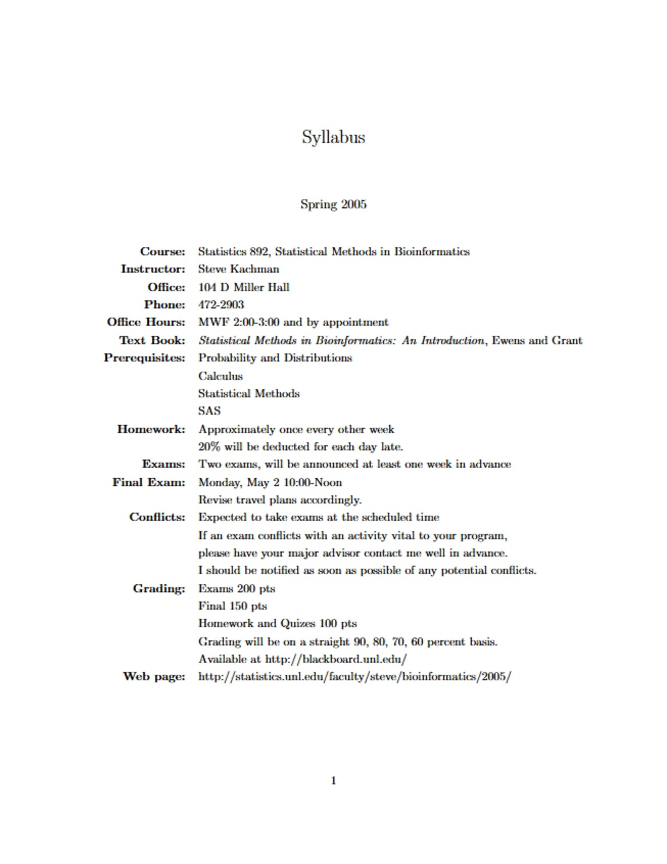 Statistical Methods in Bioinformatics Syllabus (892)