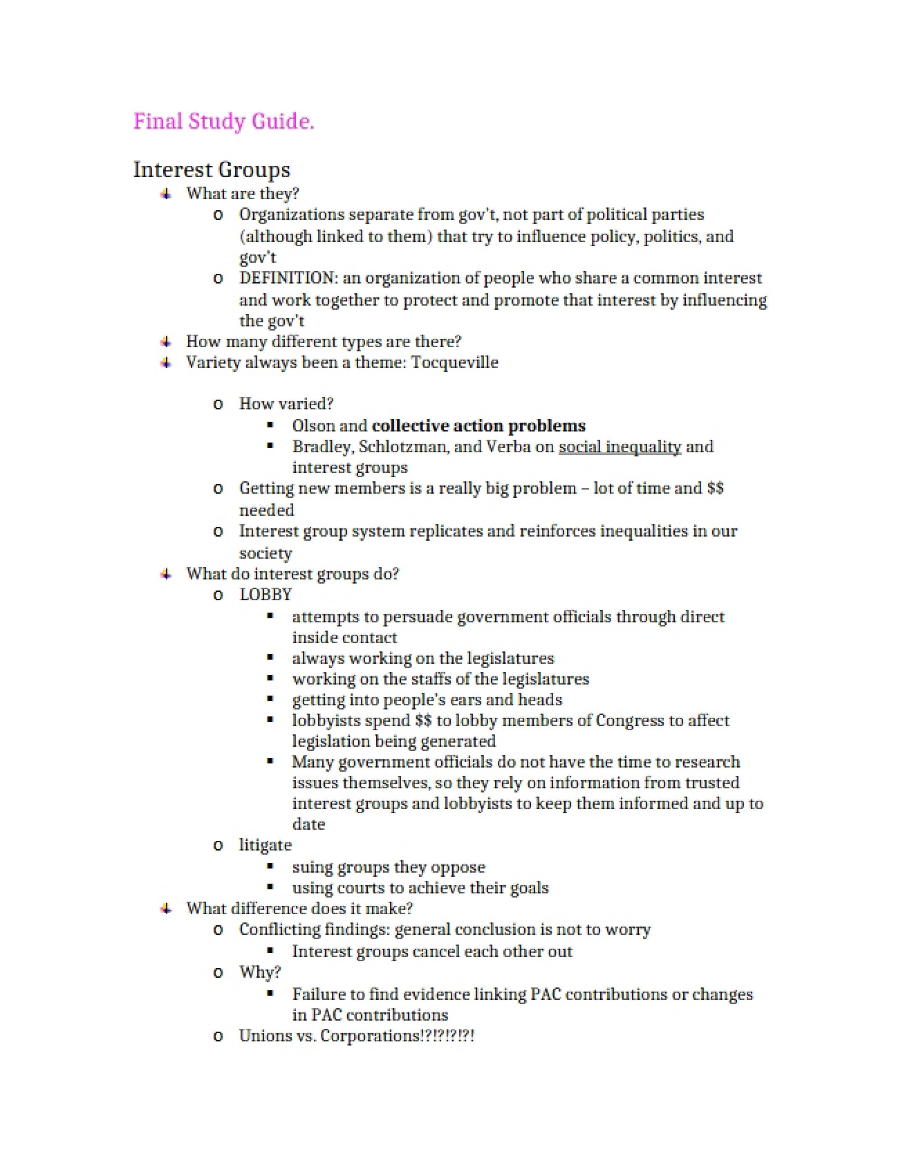 Study Guide for PO 211 Final