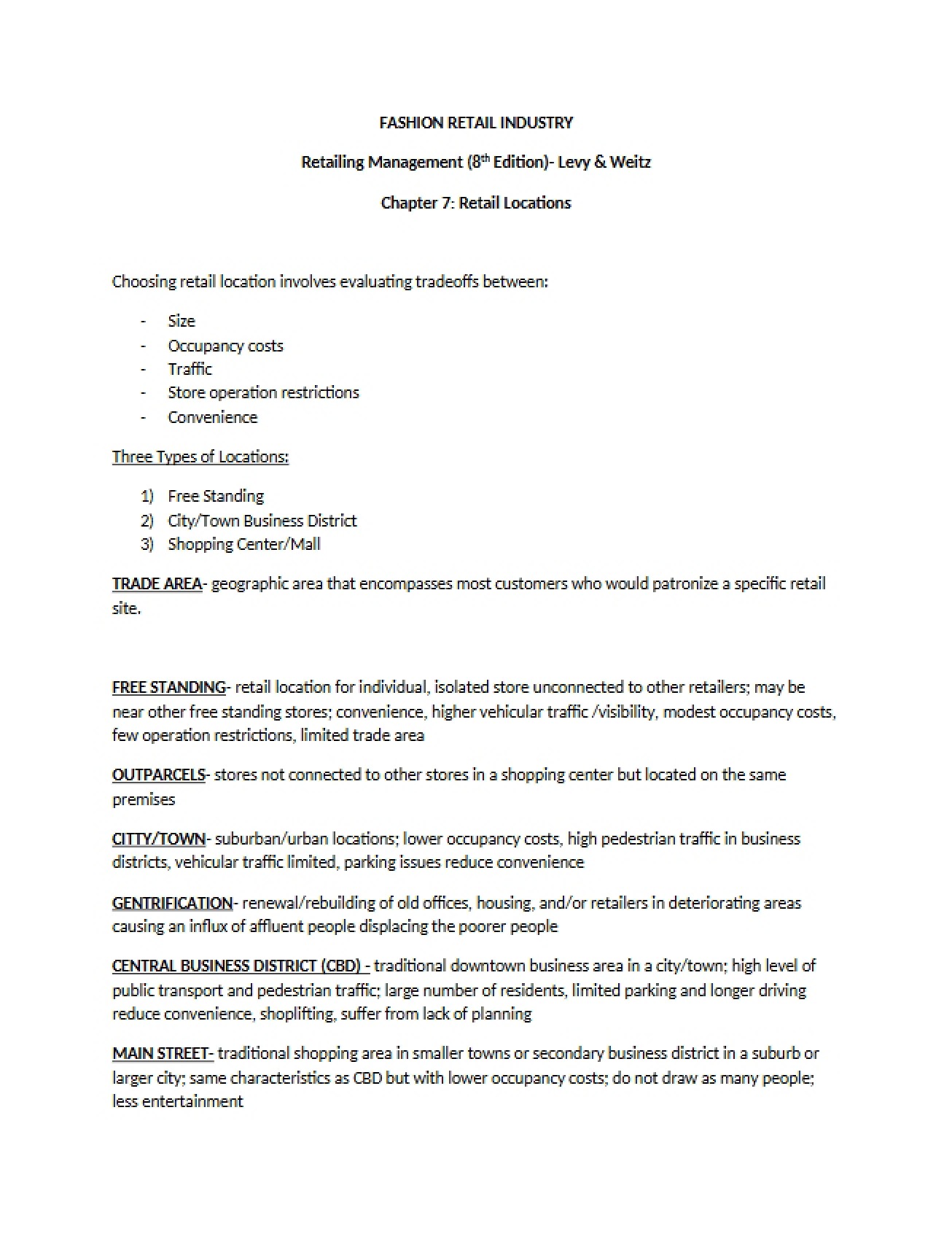 Locations for Retail (Chapter 7)