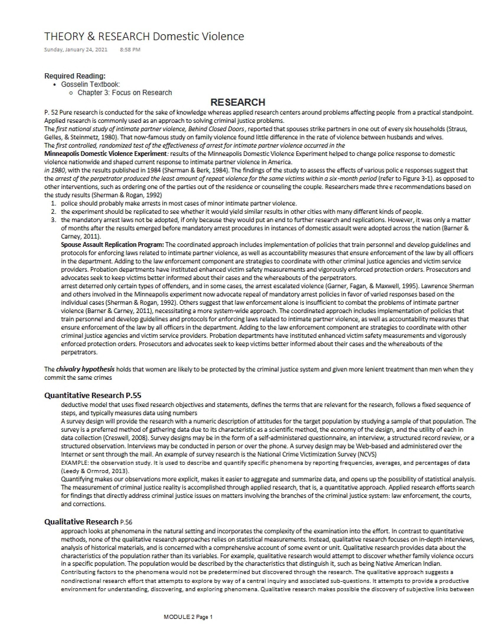 Domestic Violence Theory and Research