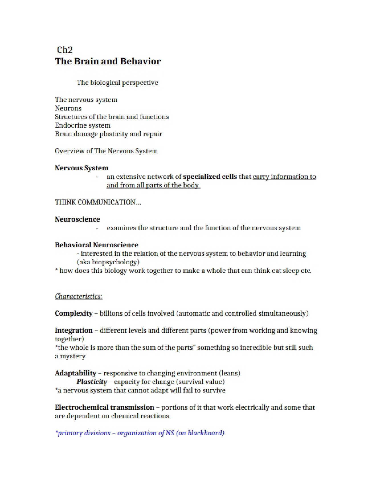 Nervous System Overview - 9 Pages