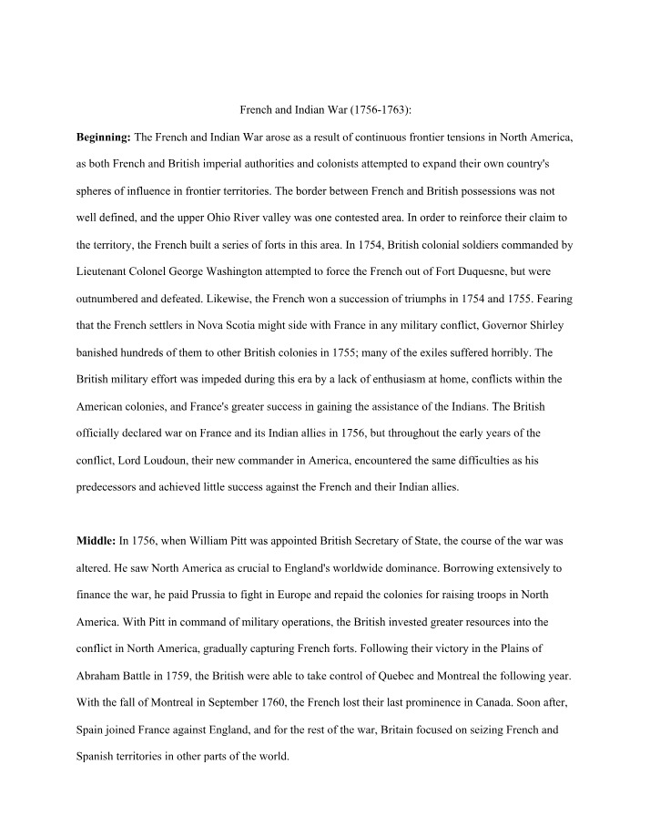 Frontier Tensions - The French and Indian War (1756-1763)
