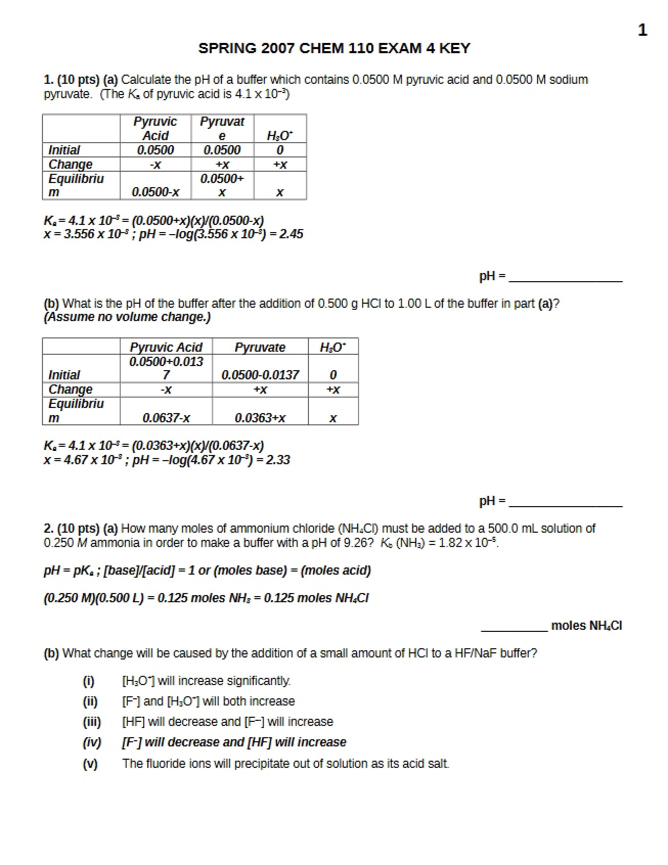 Answer Key for Exam 4