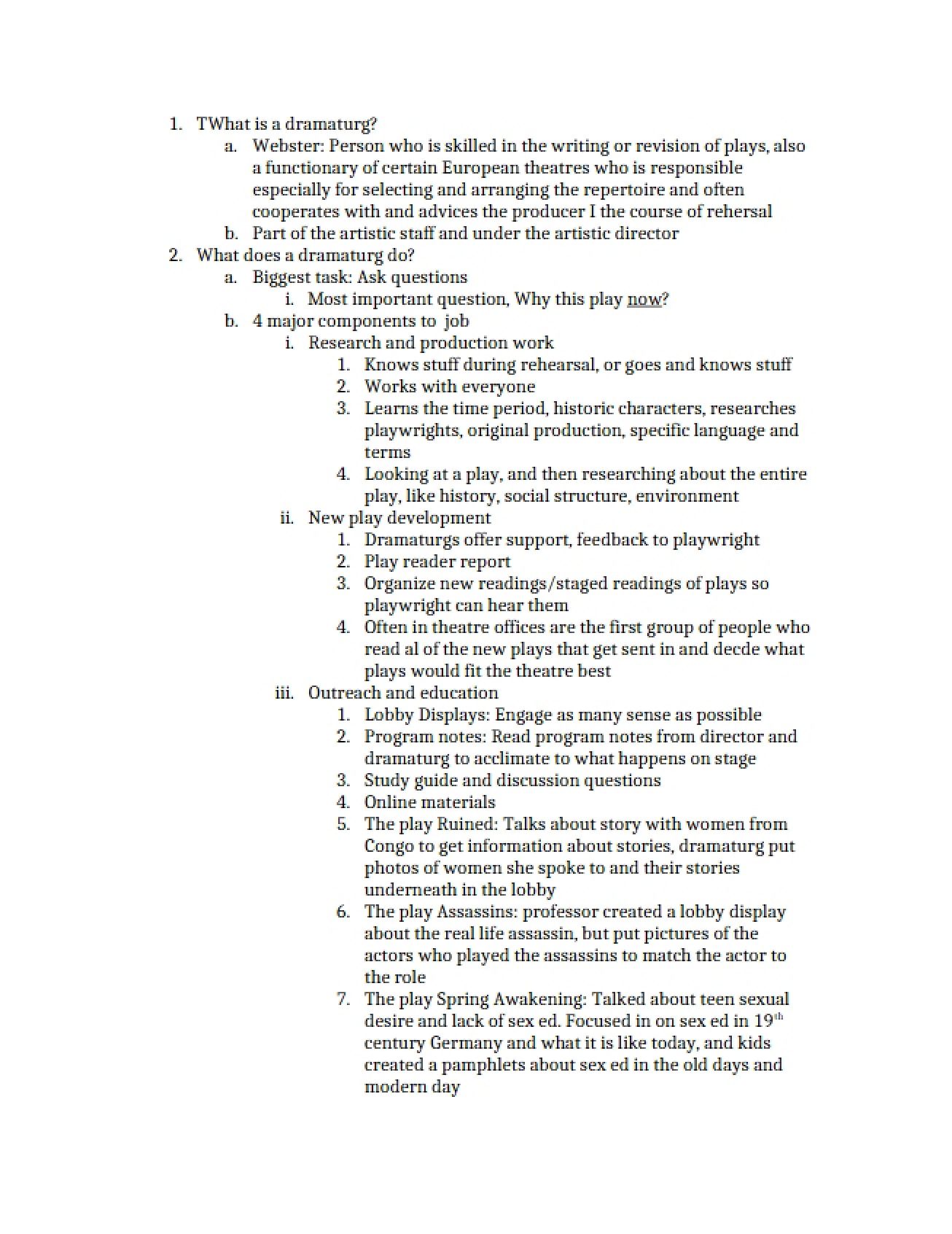 Theatre Class Notes