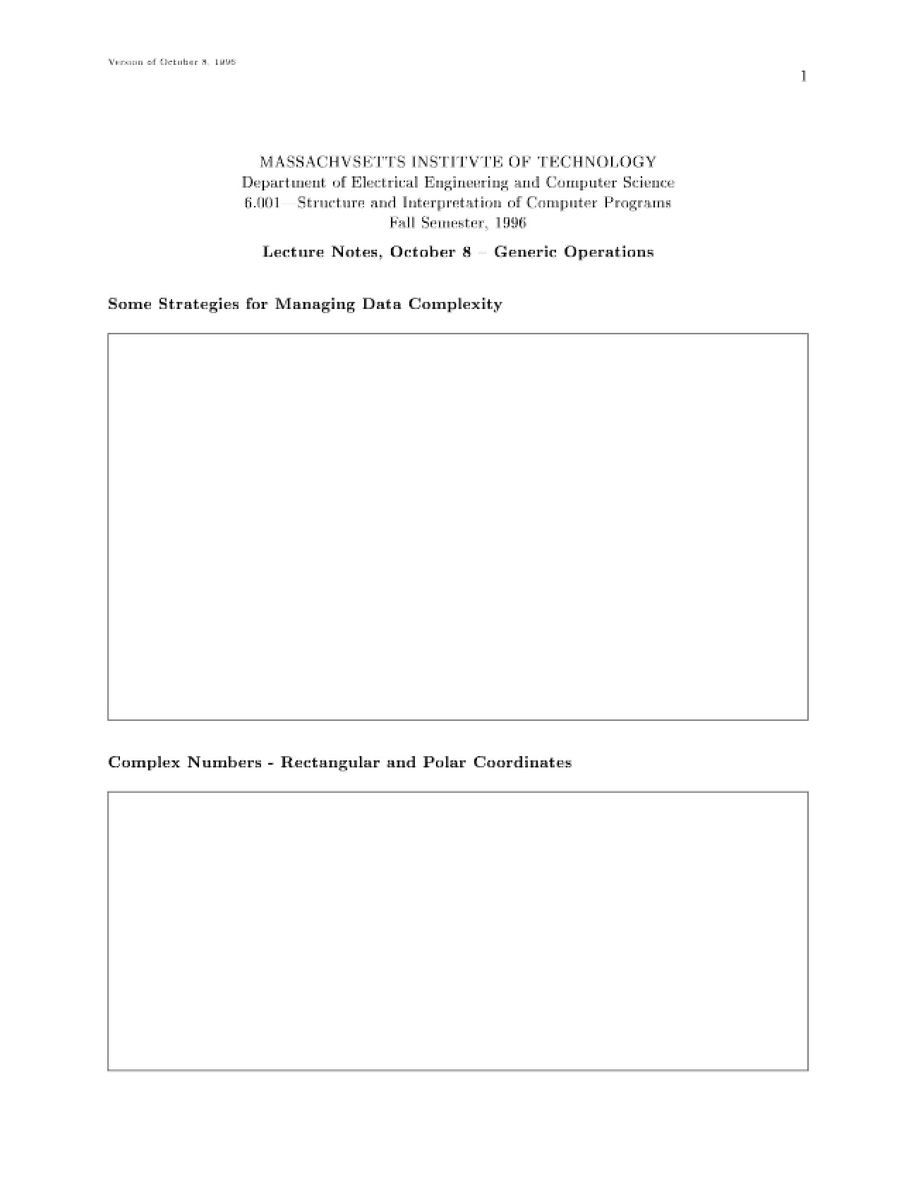 Lecture Notes: Computer Program Structure