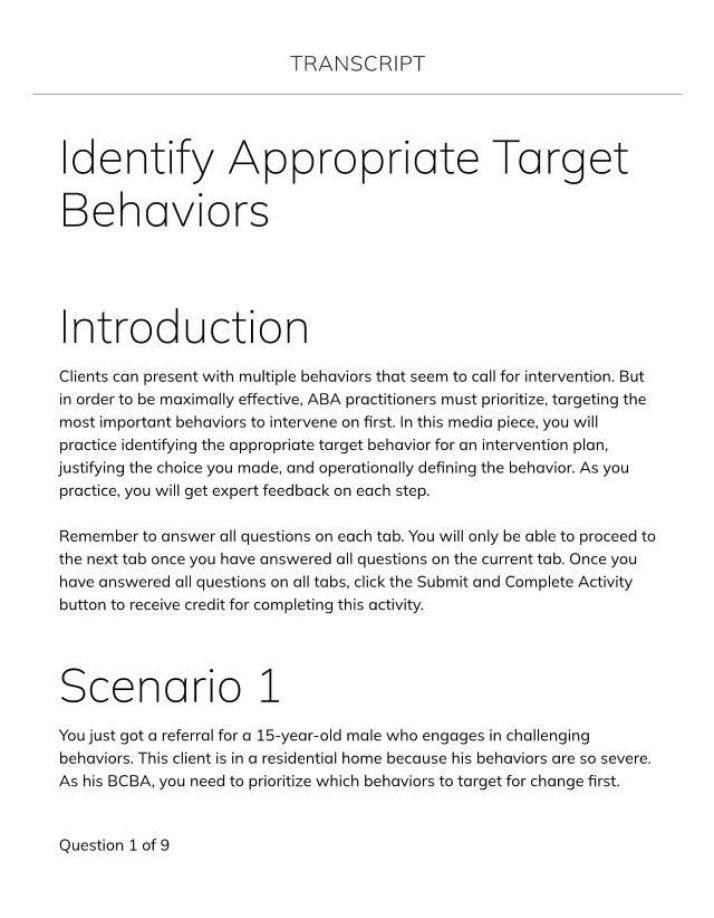 Activity - Identifying Appropriate Target Behaviors