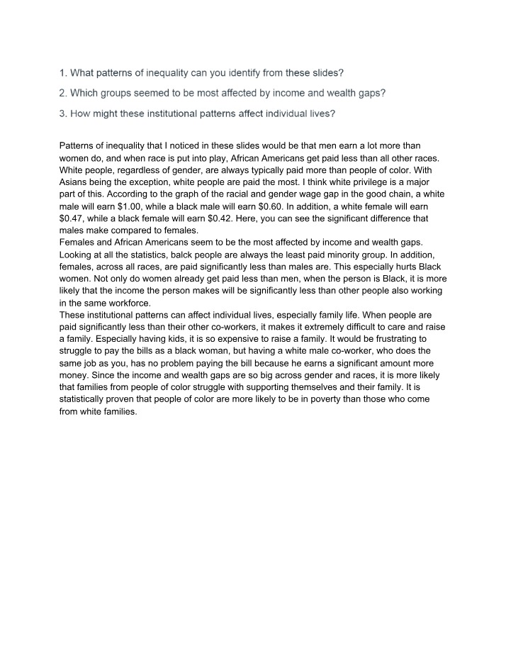 Patterns of Inequality - Gender and Race Wage Gaps