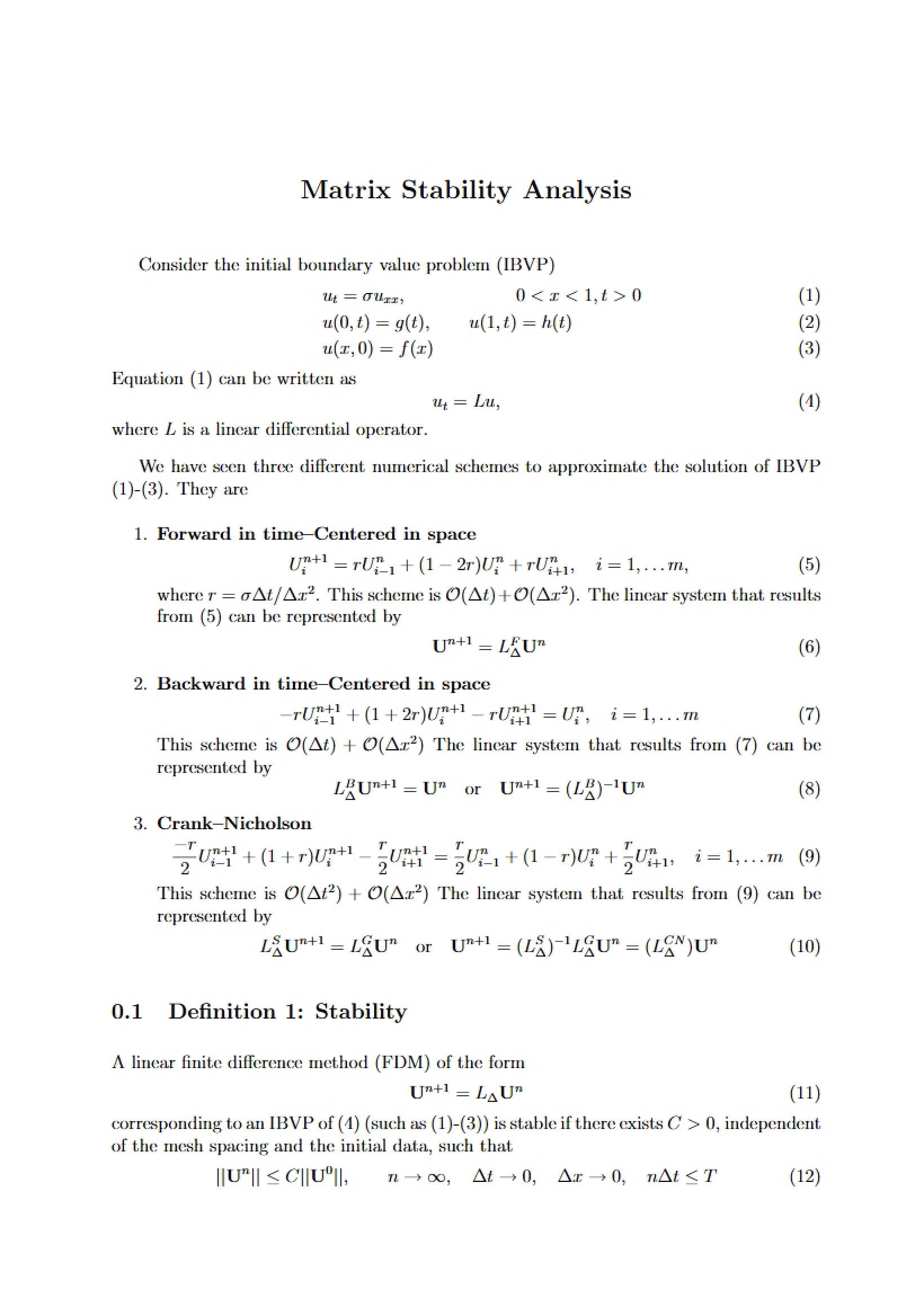 Analysis of Matrix Stability