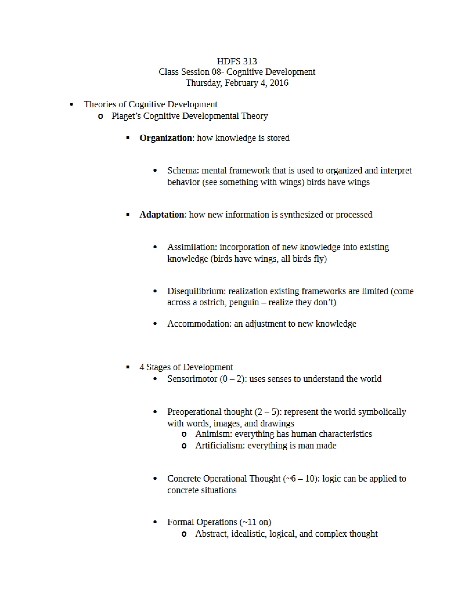 Class Notes February 4th, 2016