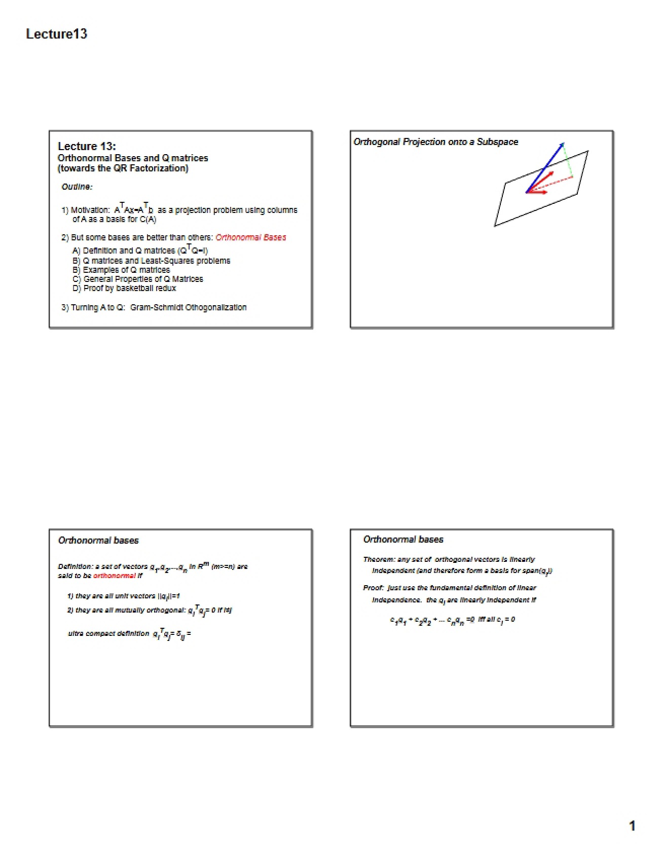 Q Matrices and Orthonormal Bases