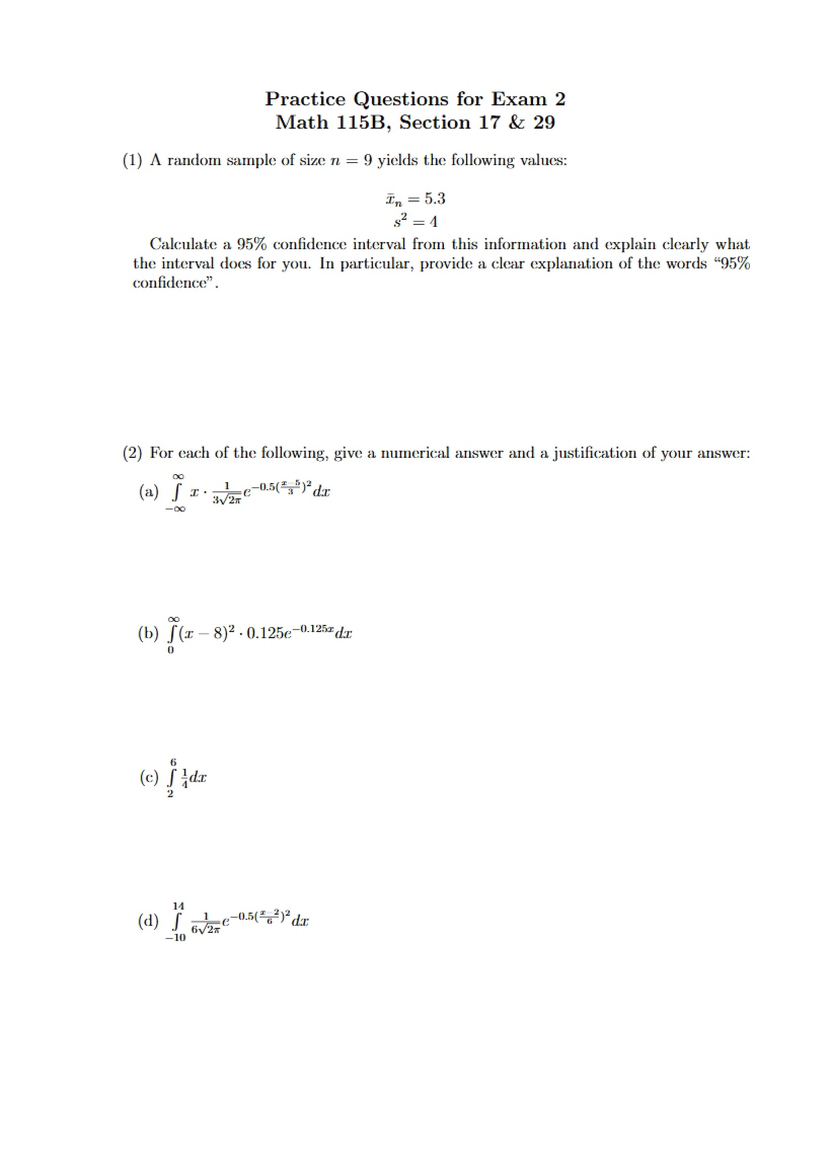 Practice for Exam Two