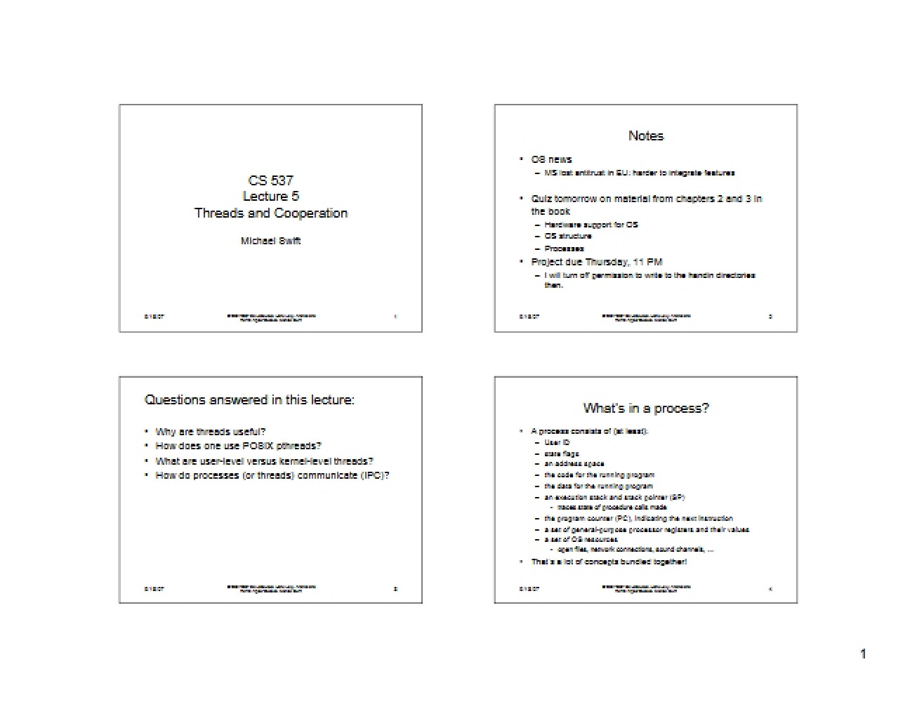 Cooperation and Threads (Lecture 5)