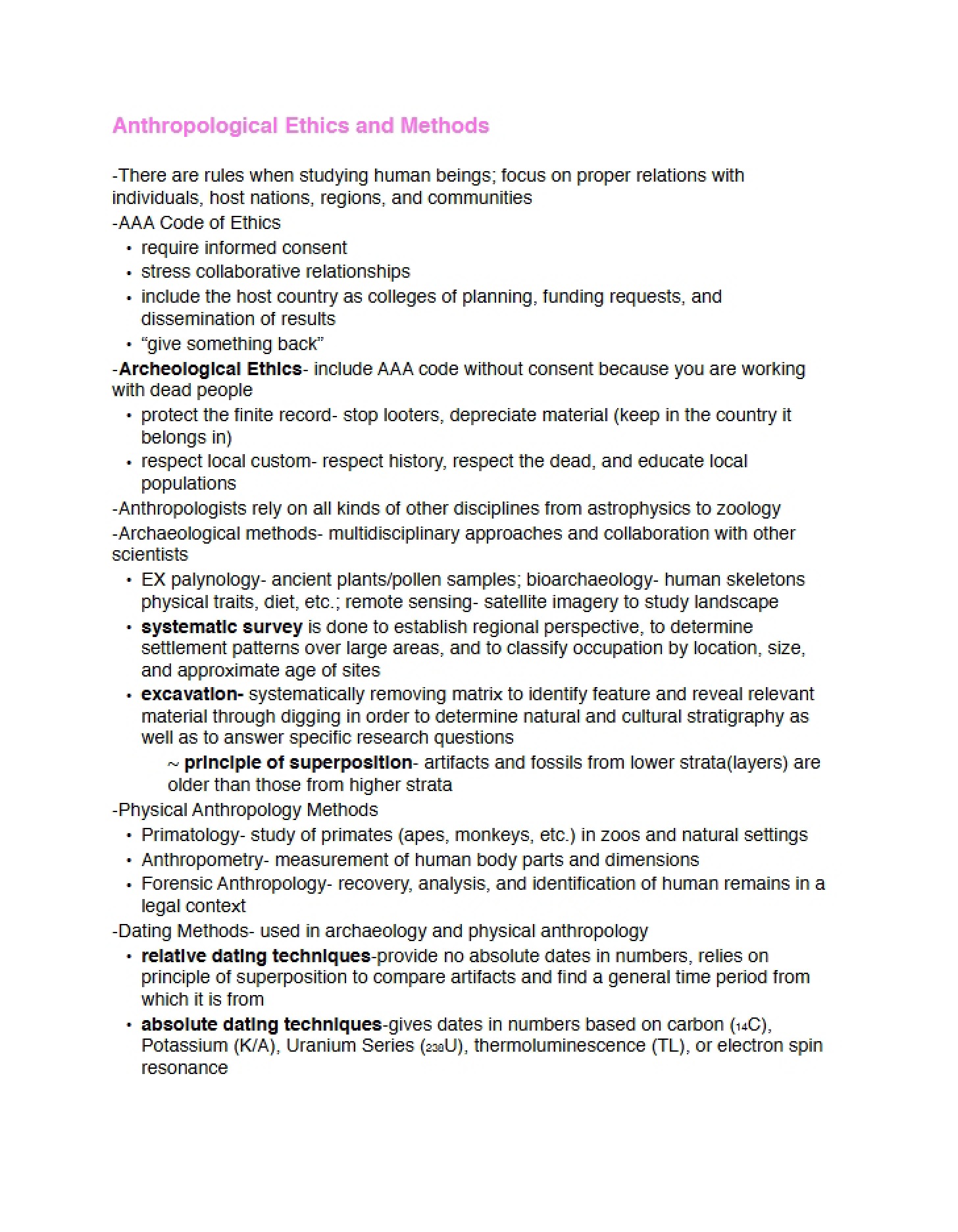 Methods and Ethics in Anthropology