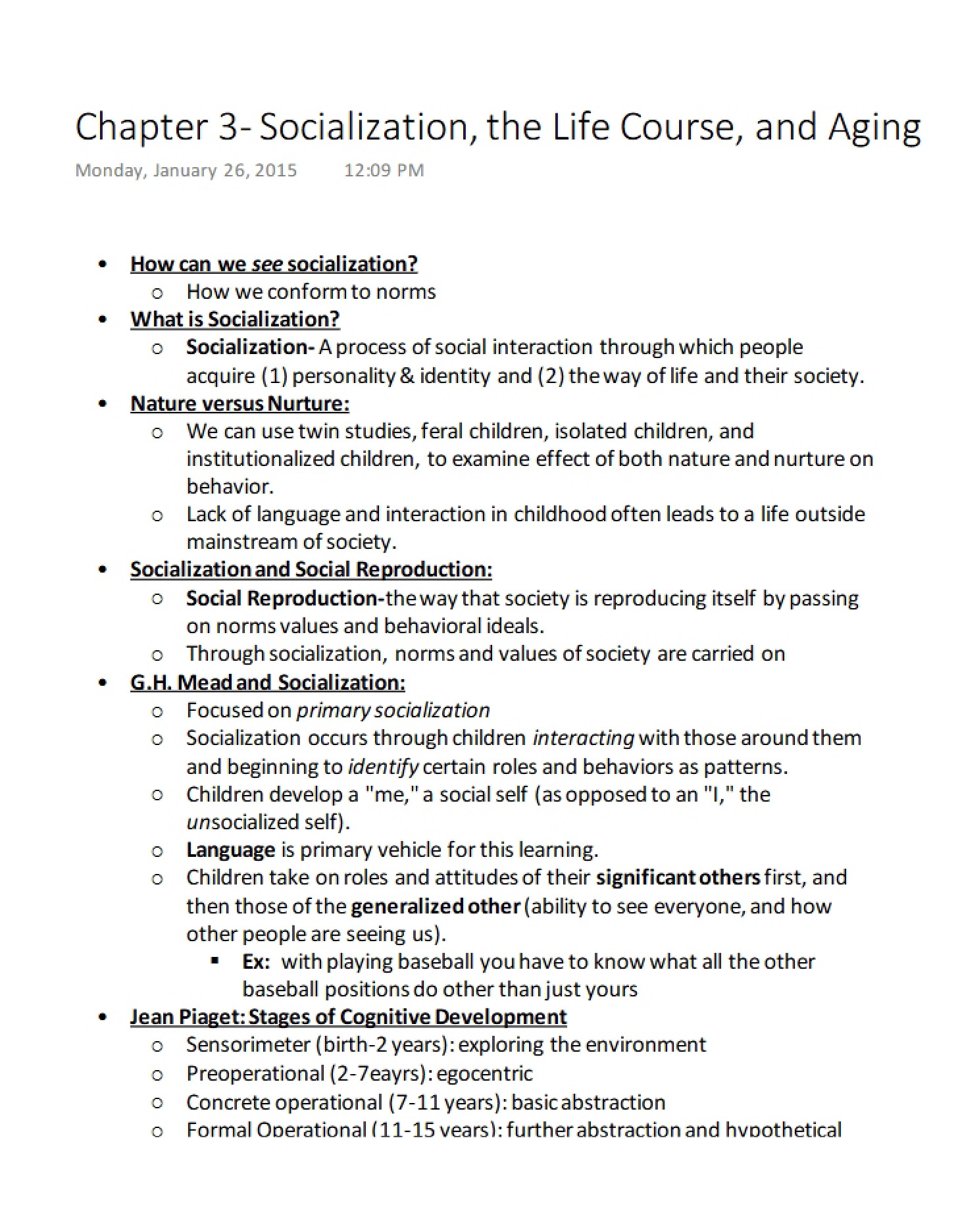 Aging, The Life Course, and Socialization (Chapter 3)