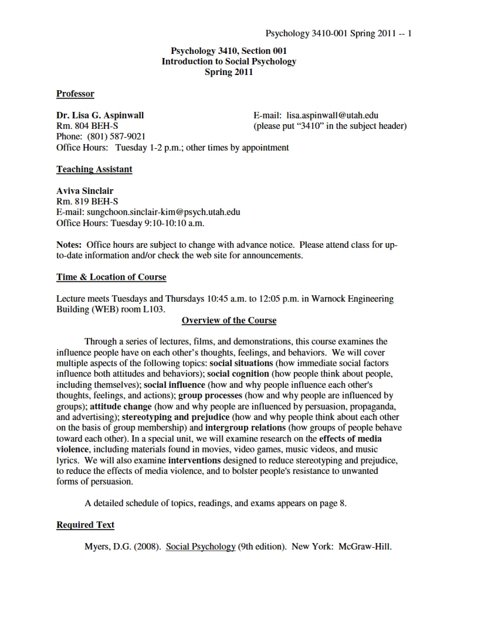 Syllabus Social Psychology Introduction