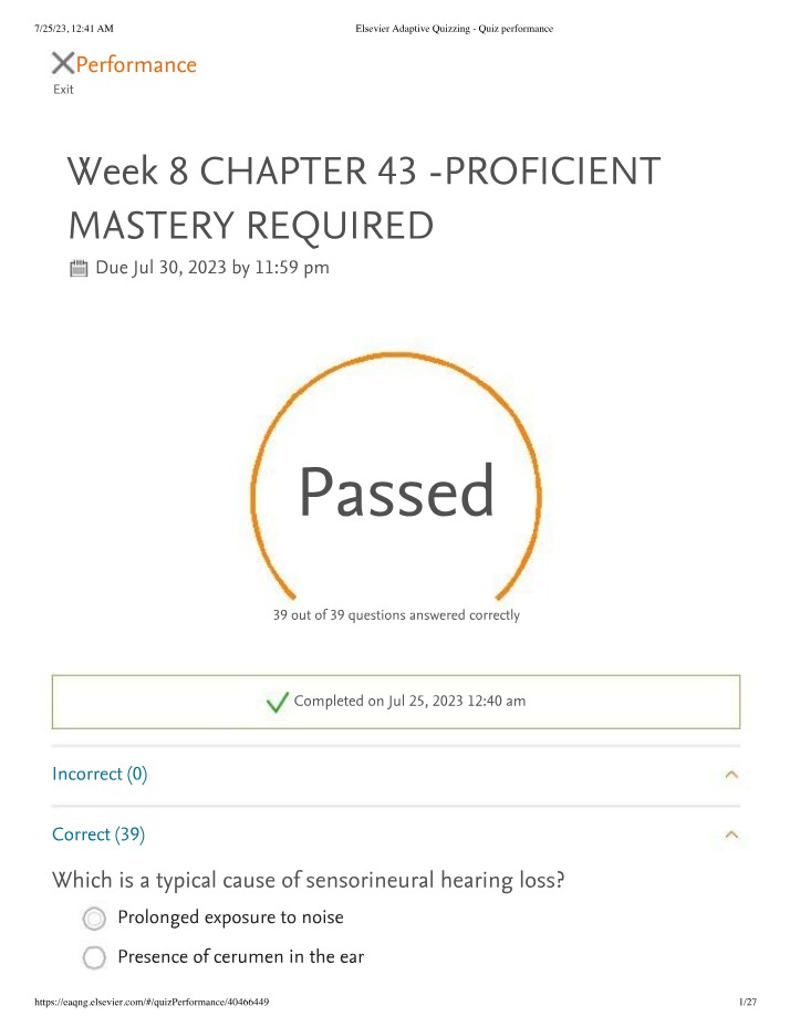 Week 8 Quiz Performance - Chapter 43 Mastery