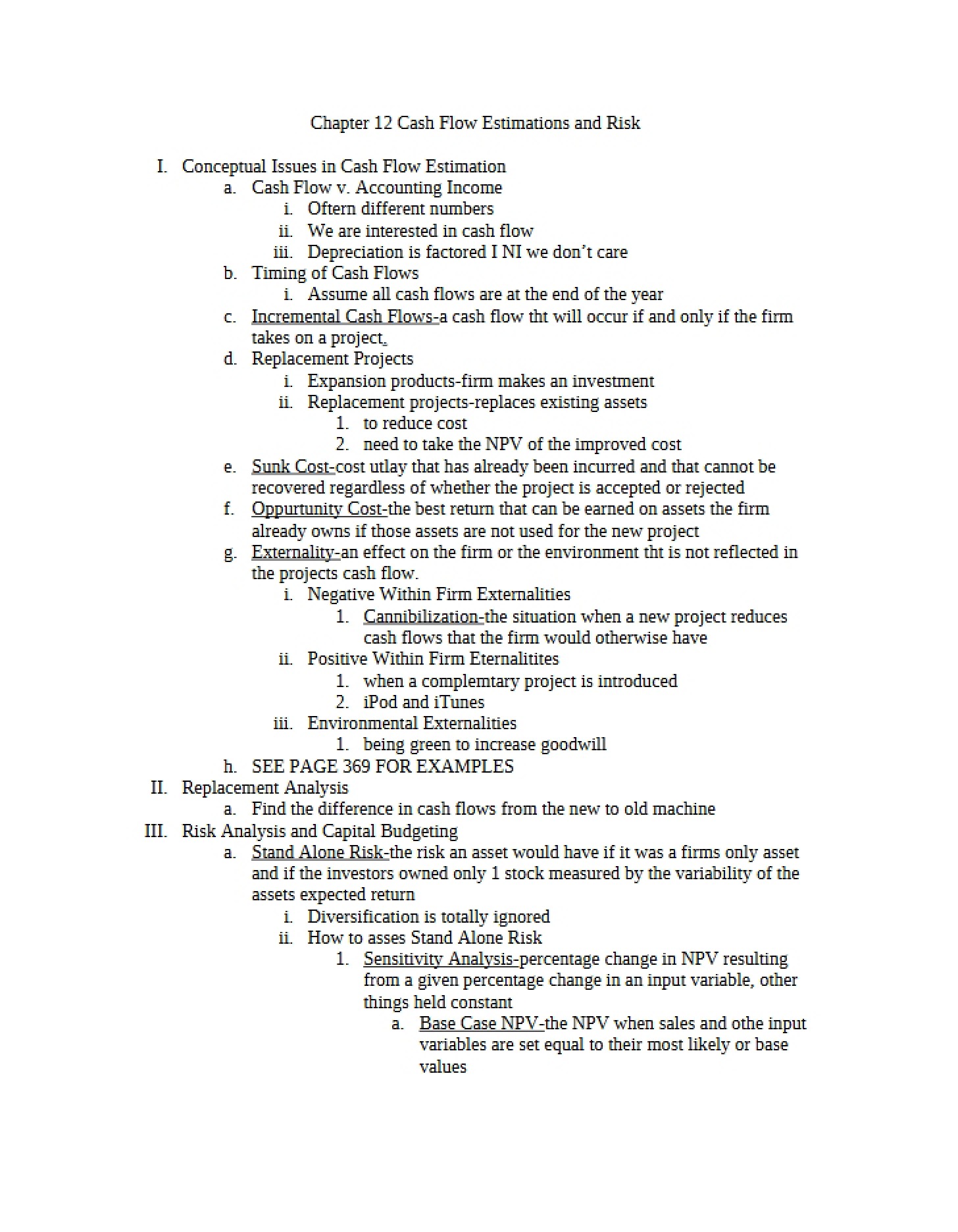 Risk Assessment and Cash Flow Projections (Ch 12)