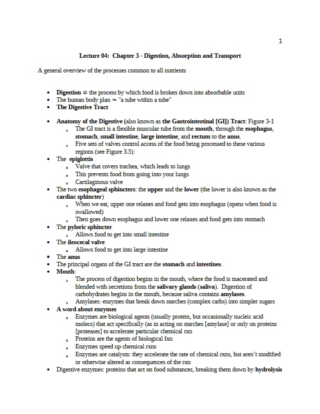 Transport, Absorption, and Digestion (Chapter Three)